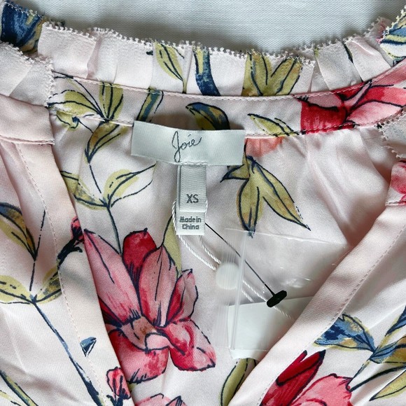 Joie Long Sleeve 100% Silk Floral Blush Pink Blouse Ruffled Cuff Collar Sz XS - Picture 5 of 8